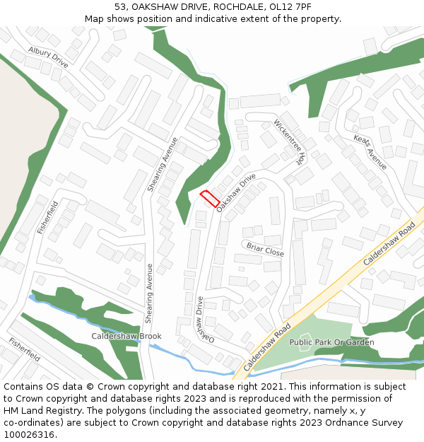 53, OAKSHAW DRIVE, ROCHDALE, OL12 7PF: Location map and indicative extent of plot