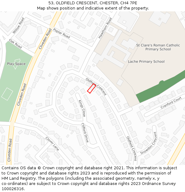 53, OLDFIELD CRESCENT, CHESTER, CH4 7PE: Location map and indicative extent of plot