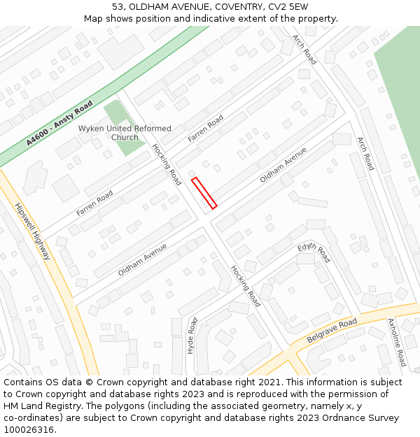 53, OLDHAM AVENUE, COVENTRY, CV2 5EW: Location map and indicative extent of plot