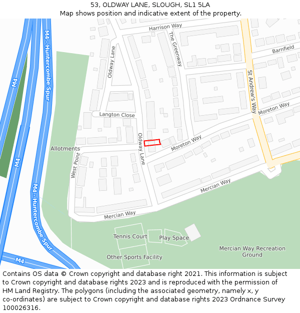 53, OLDWAY LANE, SLOUGH, SL1 5LA: Location map and indicative extent of plot