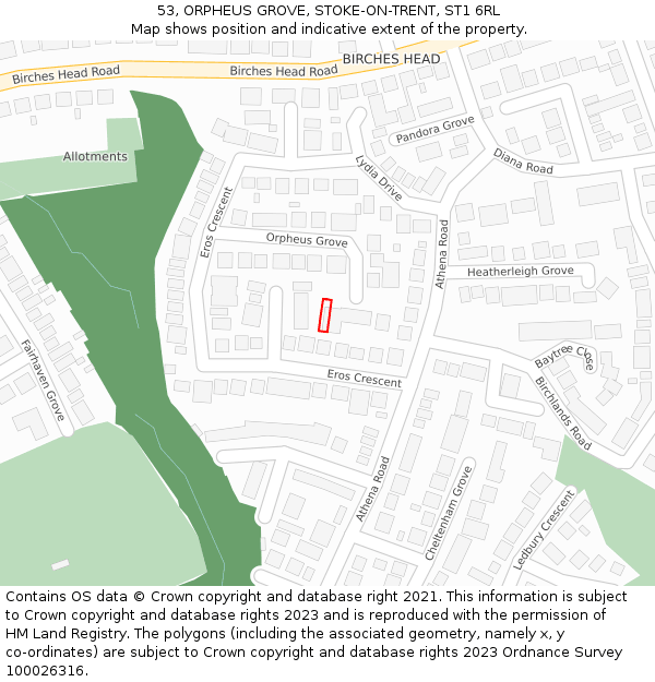 53, ORPHEUS GROVE, STOKE-ON-TRENT, ST1 6RL: Location map and indicative extent of plot