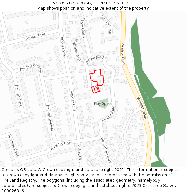 53, OSMUND ROAD, DEVIZES, SN10 3GD: Location map and indicative extent of plot