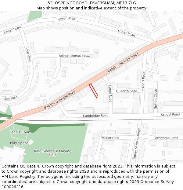 53, OSPRINGE ROAD, FAVERSHAM, ME13 7LG: Location map and indicative extent of plot