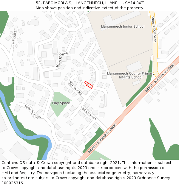 53, PARC MORLAIS, LLANGENNECH, LLANELLI, SA14 8XZ: Location map and indicative extent of plot