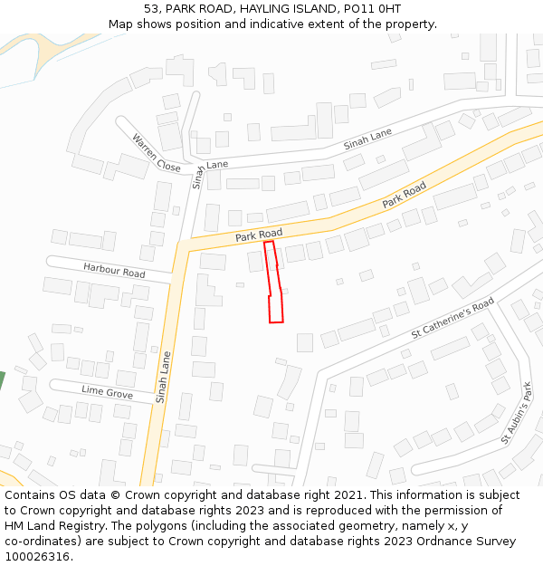 53, PARK ROAD, HAYLING ISLAND, PO11 0HT: Location map and indicative extent of plot