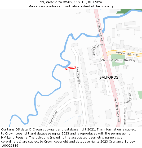 53, PARK VIEW ROAD, REDHILL, RH1 5DW: Location map and indicative extent of plot