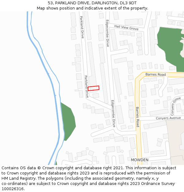 53, PARKLAND DRIVE, DARLINGTON, DL3 9DT: Location map and indicative extent of plot