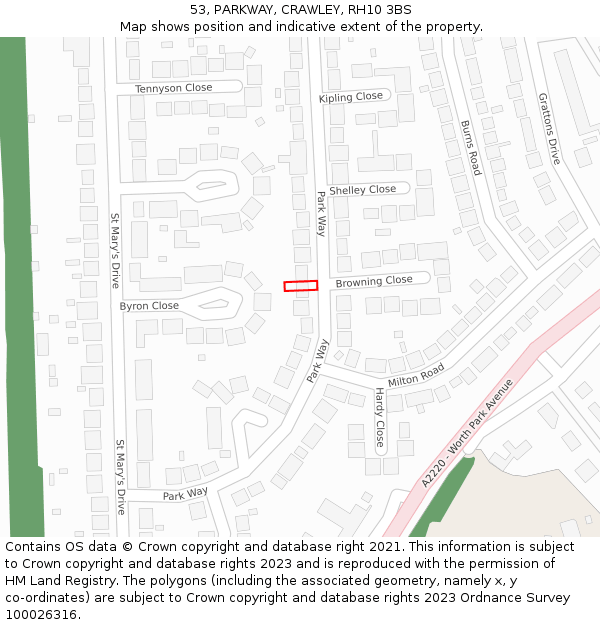 53, PARKWAY, CRAWLEY, RH10 3BS: Location map and indicative extent of plot