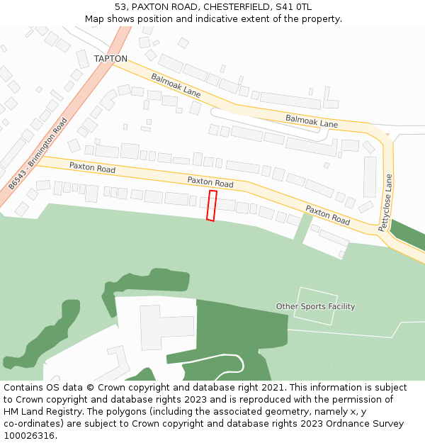 53, PAXTON ROAD, CHESTERFIELD, S41 0TL: Location map and indicative extent of plot