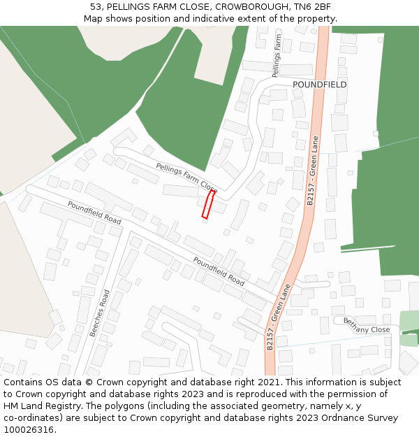 53, PELLINGS FARM CLOSE, CROWBOROUGH, TN6 2BF: Location map and indicative extent of plot