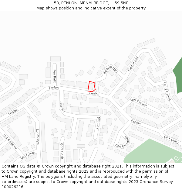 53, PENLON, MENAI BRIDGE, LL59 5NE: Location map and indicative extent of plot