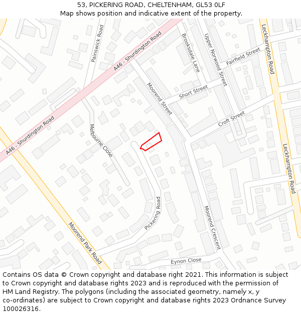 53, PICKERING ROAD, CHELTENHAM, GL53 0LF: Location map and indicative extent of plot