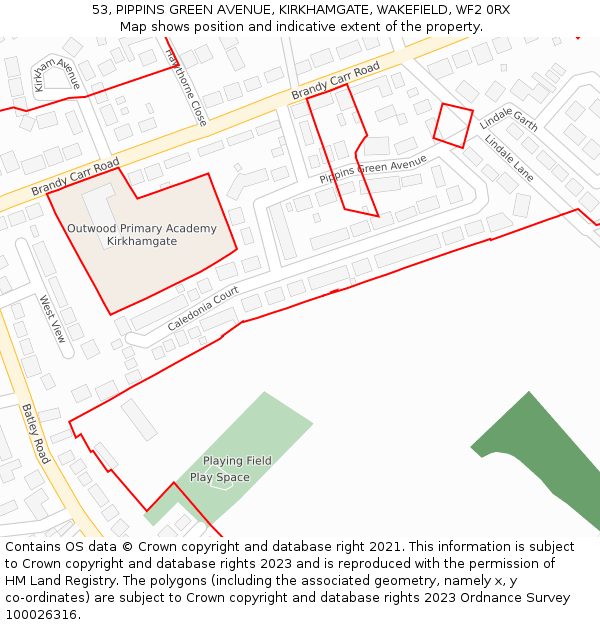 53, PIPPINS GREEN AVENUE, KIRKHAMGATE, WAKEFIELD, WF2 0RX: Location map and indicative extent of plot