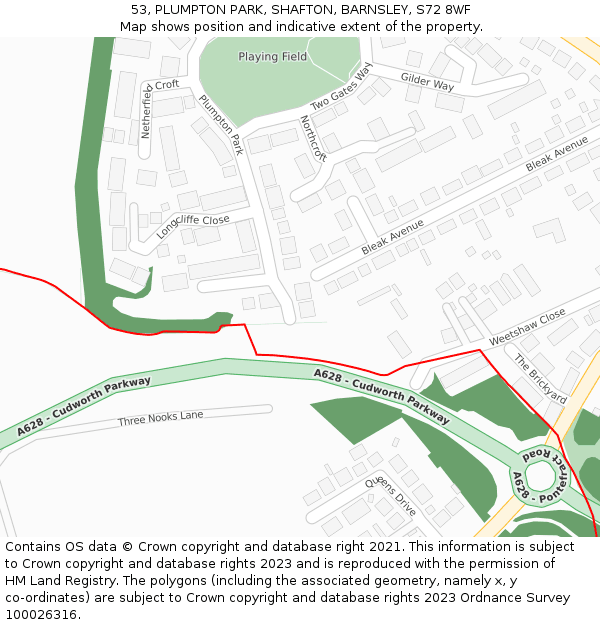 53, PLUMPTON PARK, SHAFTON, BARNSLEY, S72 8WF: Location map and indicative extent of plot