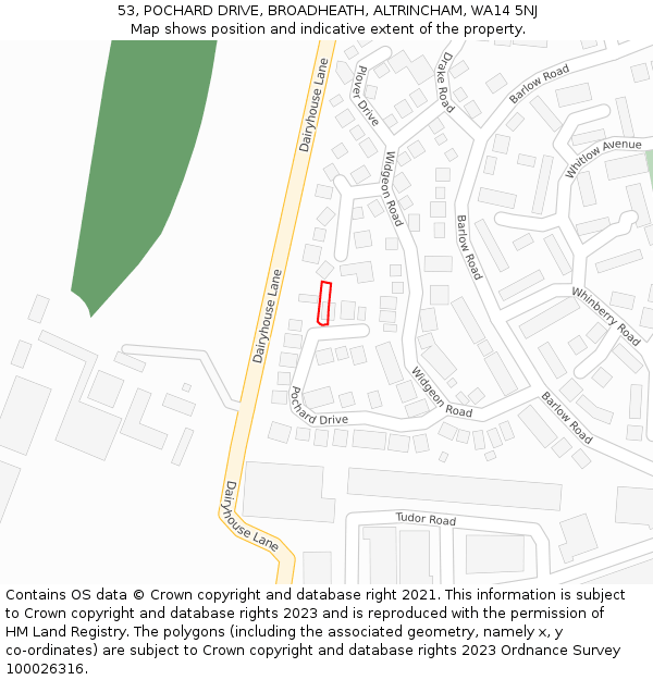 53, POCHARD DRIVE, BROADHEATH, ALTRINCHAM, WA14 5NJ: Location map and indicative extent of plot