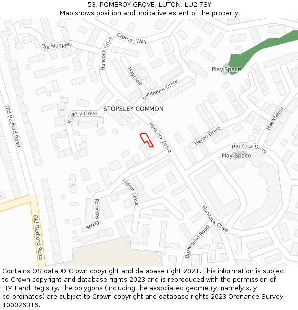 53, POMEROY GROVE, LUTON, LU2 7SY: Location map and indicative extent of plot