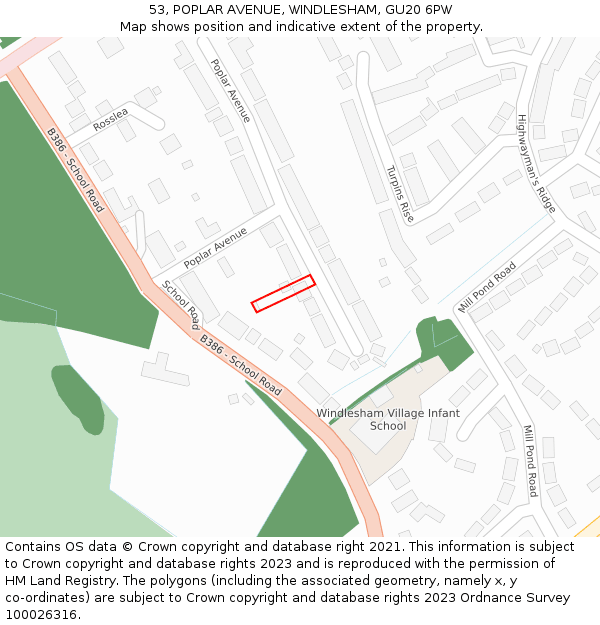 53, POPLAR AVENUE, WINDLESHAM, GU20 6PW: Location map and indicative extent of plot