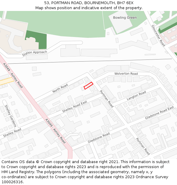 53, PORTMAN ROAD, BOURNEMOUTH, BH7 6EX: Location map and indicative extent of plot