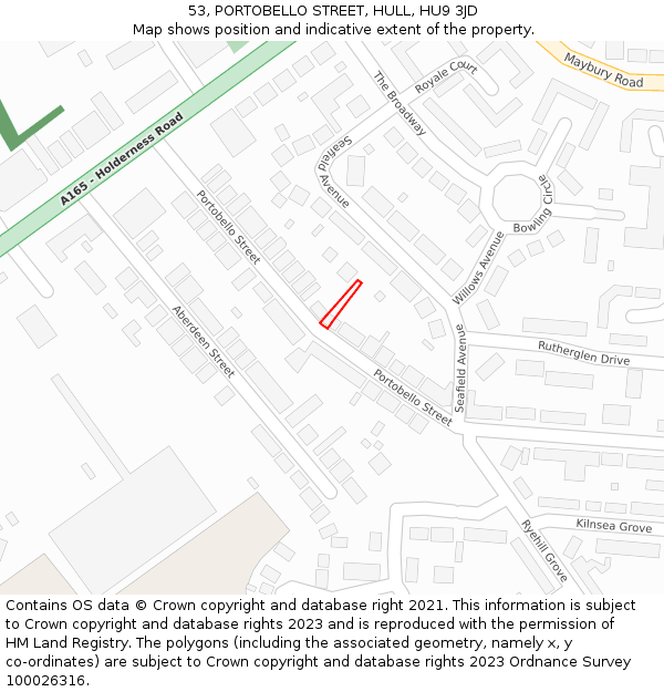 53, PORTOBELLO STREET, HULL, HU9 3JD: Location map and indicative extent of plot