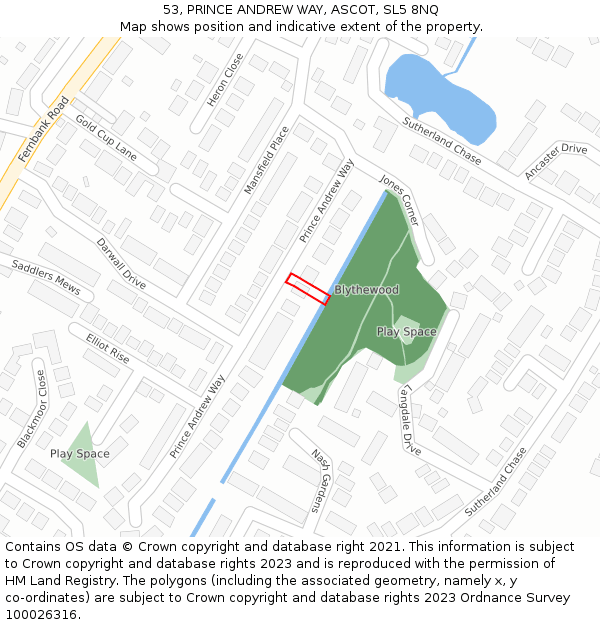 53, PRINCE ANDREW WAY, ASCOT, SL5 8NQ: Location map and indicative extent of plot
