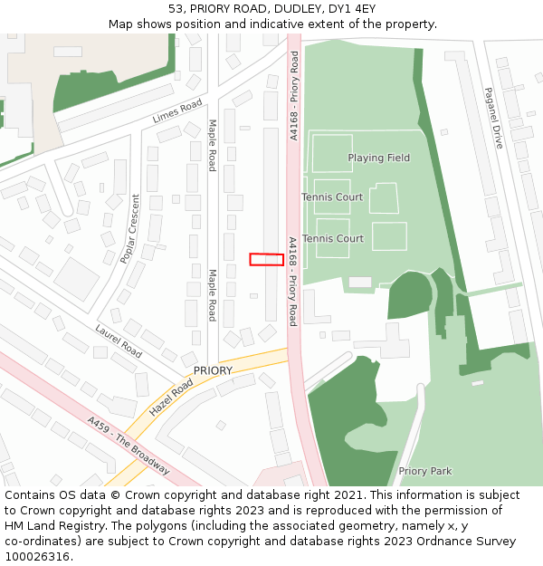 53, PRIORY ROAD, DUDLEY, DY1 4EY: Location map and indicative extent of plot