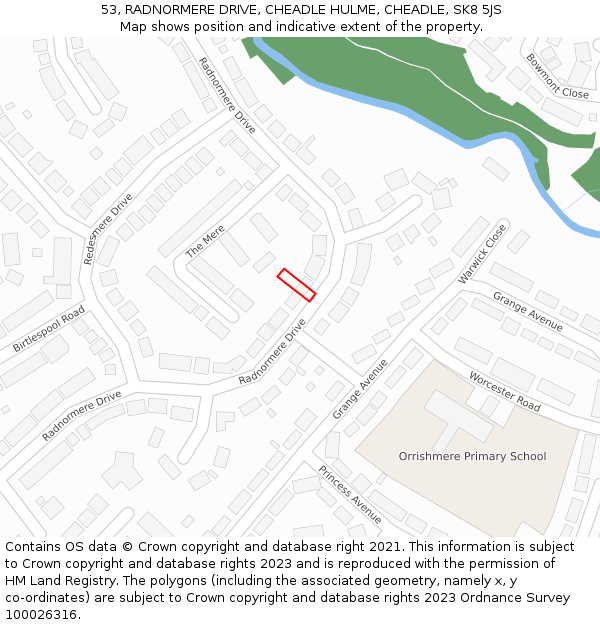 53, RADNORMERE DRIVE, CHEADLE HULME, CHEADLE, SK8 5JS: Location map and indicative extent of plot