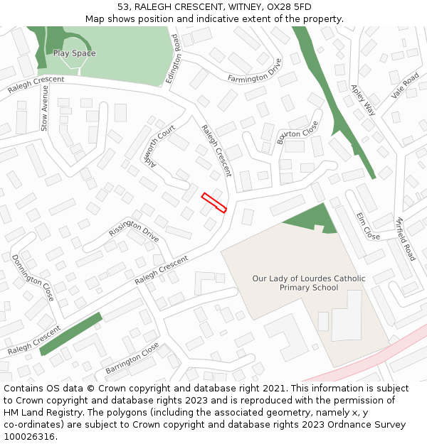 53, RALEGH CRESCENT, WITNEY, OX28 5FD: Location map and indicative extent of plot
