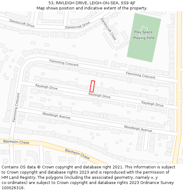 53, RAYLEIGH DRIVE, LEIGH-ON-SEA, SS9 4JF: Location map and indicative extent of plot