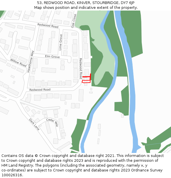 53, REDWOOD ROAD, KINVER, STOURBRIDGE, DY7 6JP: Location map and indicative extent of plot