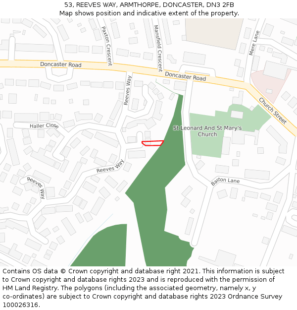53, REEVES WAY, ARMTHORPE, DONCASTER, DN3 2FB: Location map and indicative extent of plot