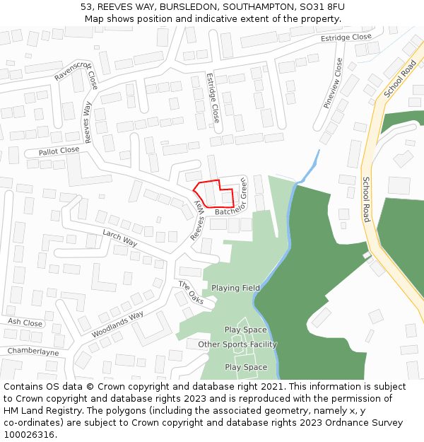 53, REEVES WAY, BURSLEDON, SOUTHAMPTON, SO31 8FU: Location map and indicative extent of plot