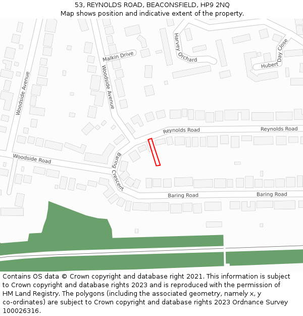 53, REYNOLDS ROAD, BEACONSFIELD, HP9 2NQ: Location map and indicative extent of plot