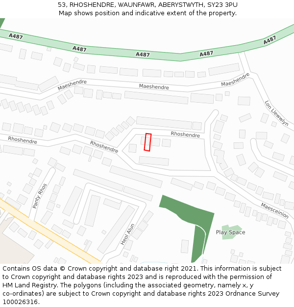 53, RHOSHENDRE, WAUNFAWR, ABERYSTWYTH, SY23 3PU: Location map and indicative extent of plot