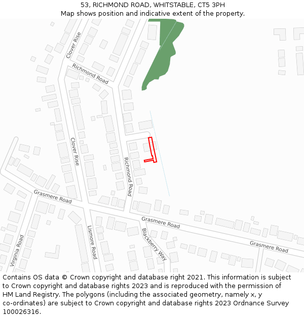 53, RICHMOND ROAD, WHITSTABLE, CT5 3PH: Location map and indicative extent of plot