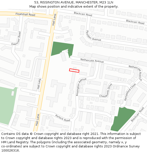 53, RISSINGTON AVENUE, MANCHESTER, M23 1LN: Location map and indicative extent of plot