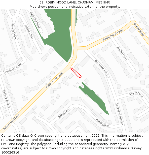 53, ROBIN HOOD LANE, CHATHAM, ME5 9NR: Location map and indicative extent of plot