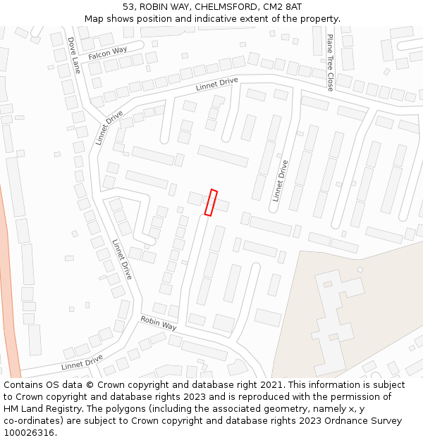 53, ROBIN WAY, CHELMSFORD, CM2 8AT: Location map and indicative extent of plot