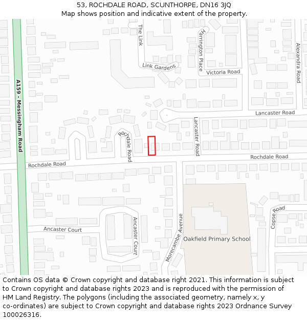 53, ROCHDALE ROAD, SCUNTHORPE, DN16 3JQ: Location map and indicative extent of plot