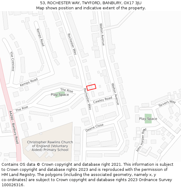 53, ROCHESTER WAY, TWYFORD, BANBURY, OX17 3JU: Location map and indicative extent of plot