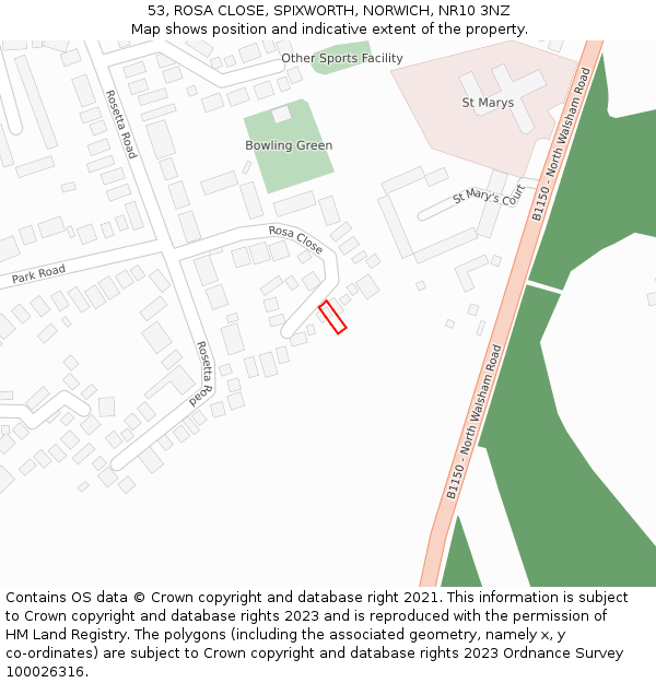 53, ROSA CLOSE, SPIXWORTH, NORWICH, NR10 3NZ: Location map and indicative extent of plot