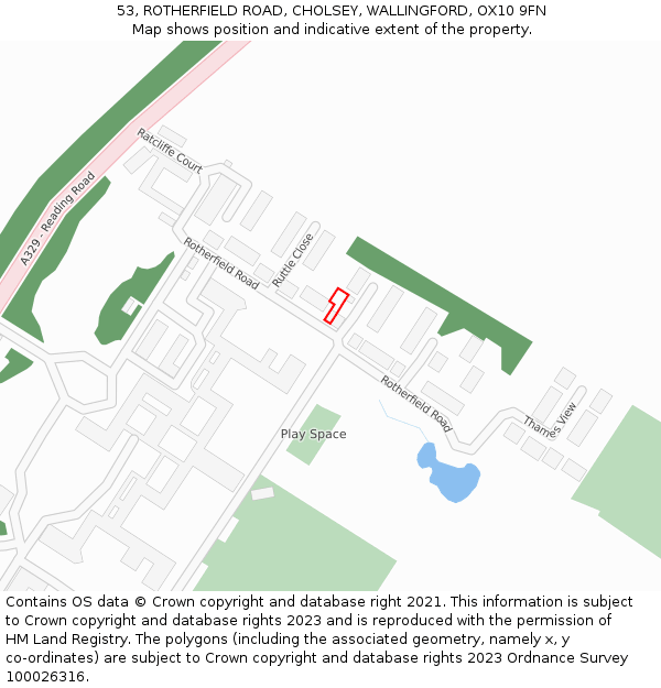 53, ROTHERFIELD ROAD, CHOLSEY, WALLINGFORD, OX10 9FN: Location map and indicative extent of plot