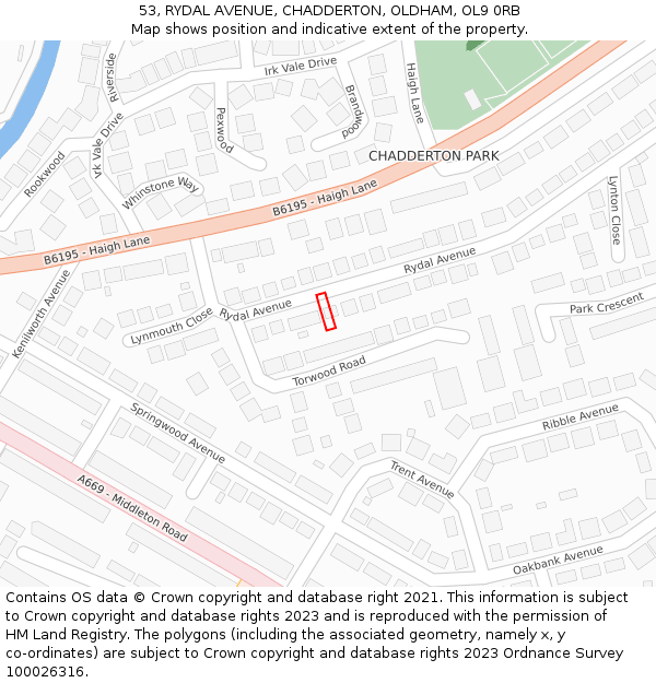 53, RYDAL AVENUE, CHADDERTON, OLDHAM, OL9 0RB: Location map and indicative extent of plot