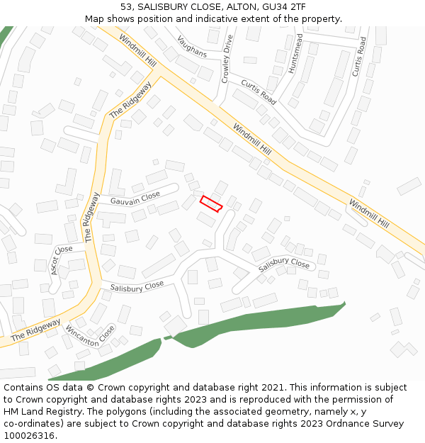 53, SALISBURY CLOSE, ALTON, GU34 2TF: Location map and indicative extent of plot