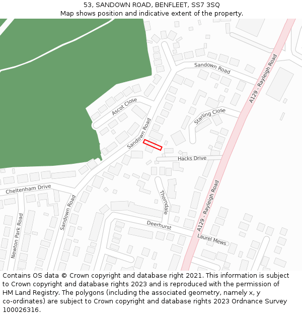 53, SANDOWN ROAD, BENFLEET, SS7 3SQ: Location map and indicative extent of plot