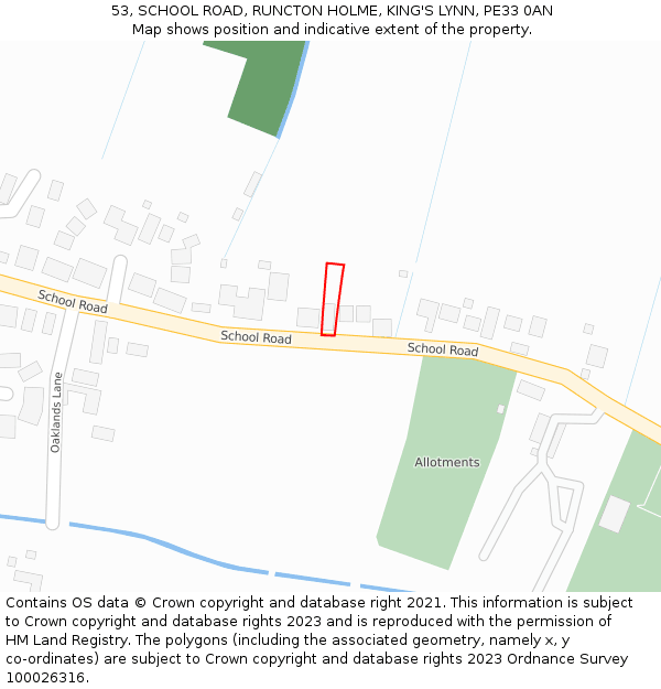 53, SCHOOL ROAD, RUNCTON HOLME, KING'S LYNN, PE33 0AN: Location map and indicative extent of plot