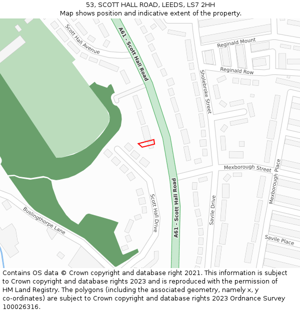 53, SCOTT HALL ROAD, LEEDS, LS7 2HH: Location map and indicative extent of plot