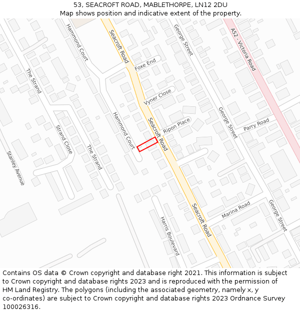 53, SEACROFT ROAD, MABLETHORPE, LN12 2DU: Location map and indicative extent of plot