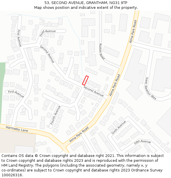 53, SECOND AVENUE, GRANTHAM, NG31 9TP: Location map and indicative extent of plot