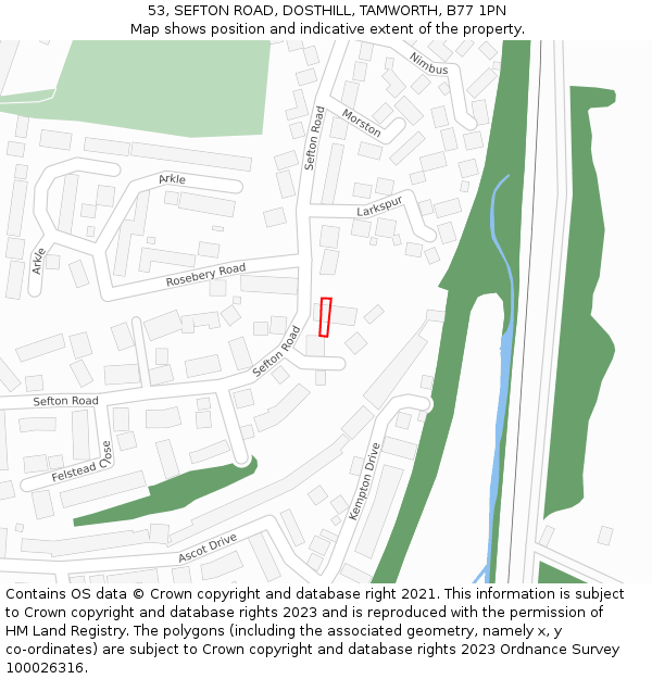 53, SEFTON ROAD, DOSTHILL, TAMWORTH, B77 1PN: Location map and indicative extent of plot