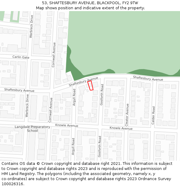 53, SHAFTESBURY AVENUE, BLACKPOOL, FY2 9TW: Location map and indicative extent of plot